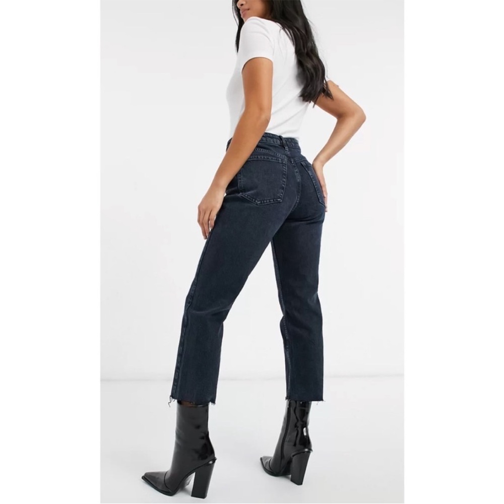 NWT Topshop High Waisted Straight Leg Raw Hem Crop Jeans in Blue Black Size: 12P